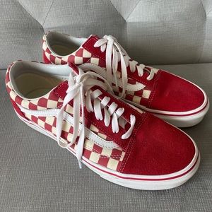 Red checkered old skool vans